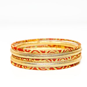 Thin wax bracelet, fine African loincloth rushes, ethnic chic bohemian jewel, Ankara fabric golden/orange image 4