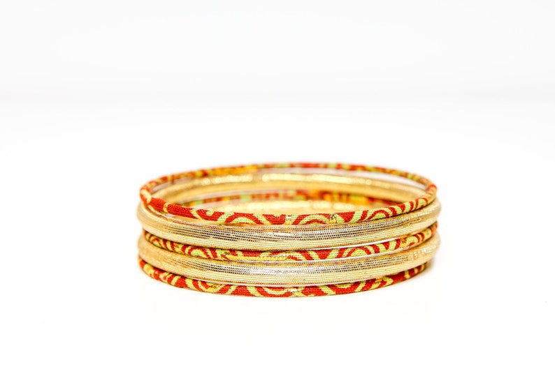 Thin wax bracelet, fine African loincloth rushes, ethnic chic bohemian jewel, Ankara fabric golden/orange image 4