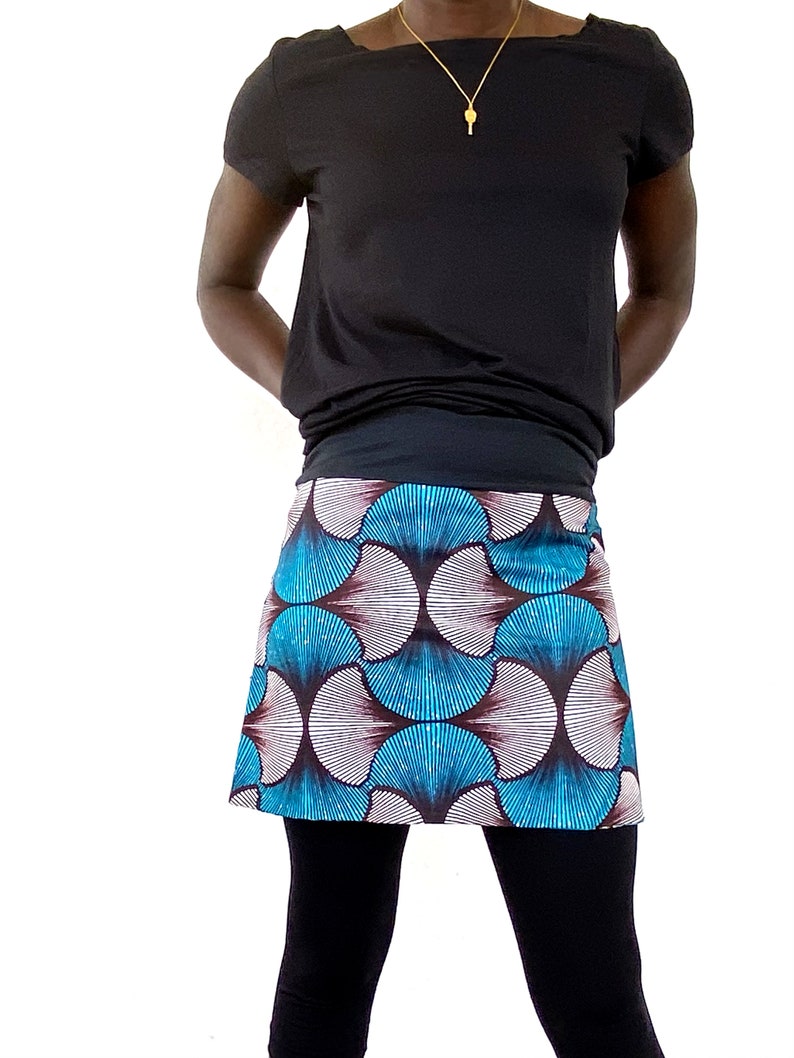 Reversible wax skirt, Ankara cotton mini-skirt African print, two skirts in one with turquoise patterns image 8