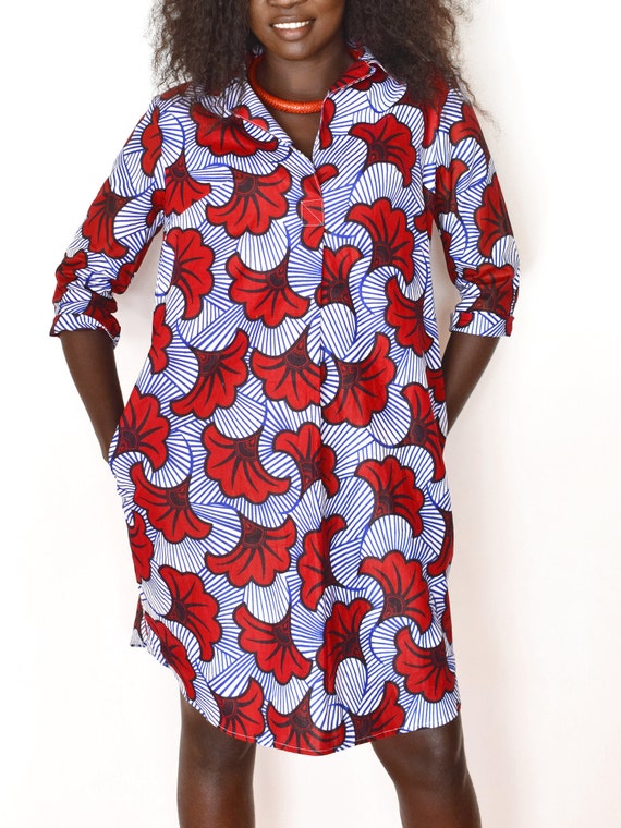 Robe chemise femme ou chemise longue en tissu coton wax Africain turquoise orange ecru Etsy Canada
