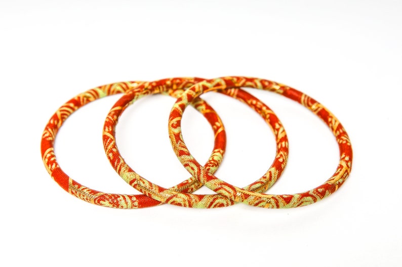 Thin wax bracelet, fine African loincloth rushes, ethnic chic bohemian jewel, Ankara fabric golden/orange image 7