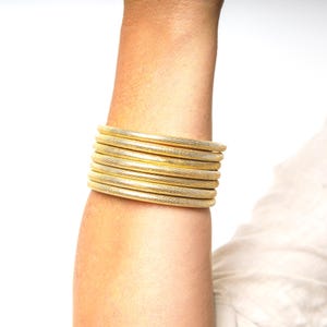 Gold Fabric Bracelet, Boho Chic Ethnic Jewelry, Stackable Bangles, Two Sizes image 5
