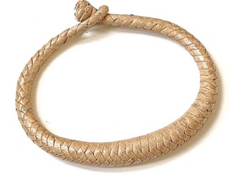 Hand-woven bracelet in beige leather and/or necklace in brown or beige leather, a lucky piece of handcrafted African ethnic jewelry