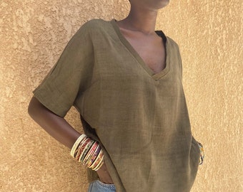 Women's top in light cotton voile naturally dyed with clay and plants - Handmade in Senegal - available in 5 different colors