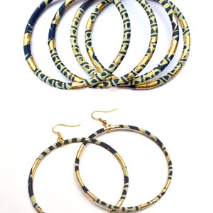 Large creole earrings in gold and red african wax print, ethnic hoop earrings image 10