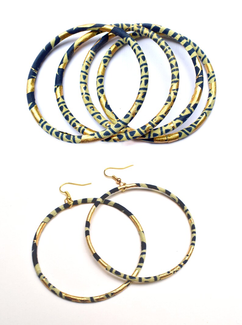 Large creole earrings in gold and red african wax print, ethnic hoop earrings image 10