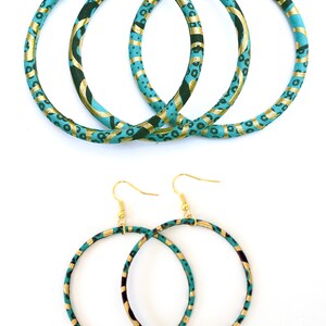 Large creole earrings in gold and red african wax print, ethnic hoop earrings image 8