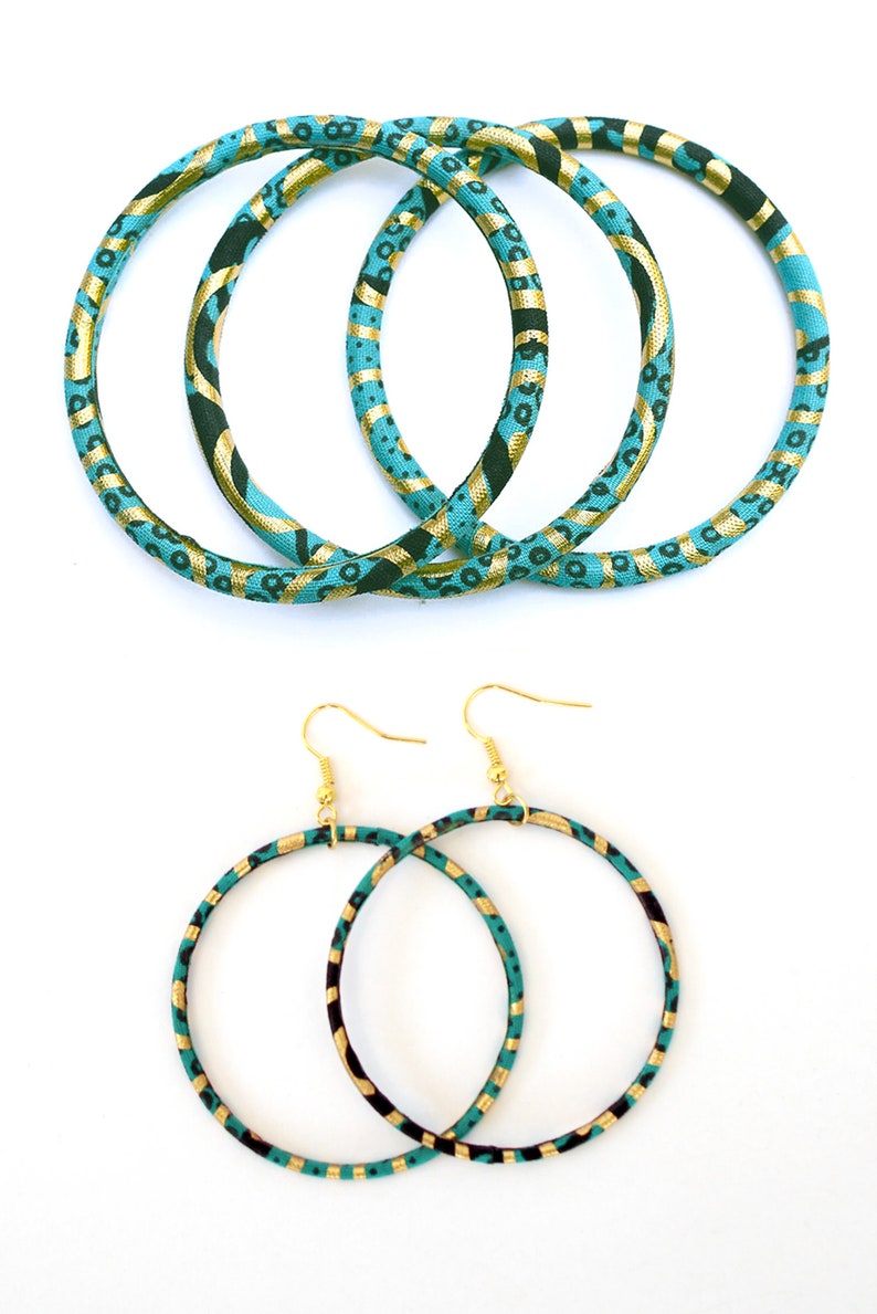 Large creole earrings in gold and red african wax print, ethnic hoop earrings image 8