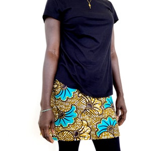 Reversible wax skirt, Ankara cotton mini-skirt African print, two skirts in one with turquoise patterns image 9