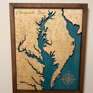 Layered Chesapeake Bay Wooden Map, rustic wood Chesapeake bay map, Maryland map, Maryland gift