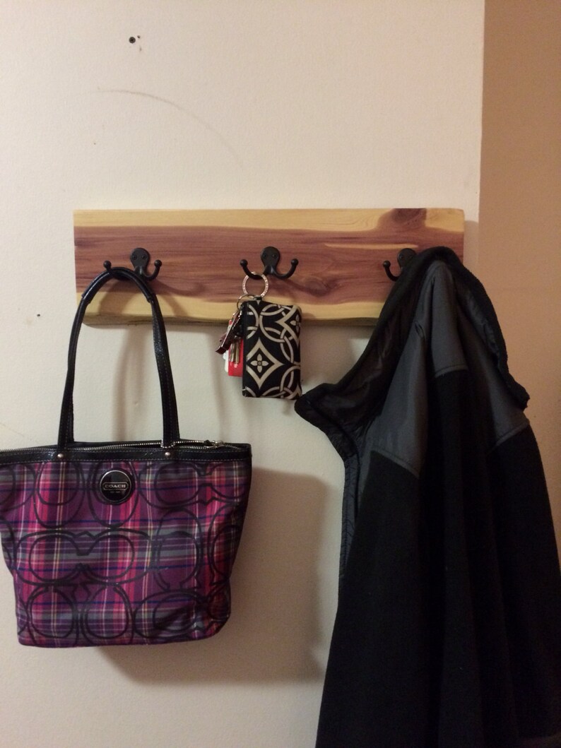 Live Edge Cedar Wooden Coat Rack Purse Organizer Rustic Etsy
