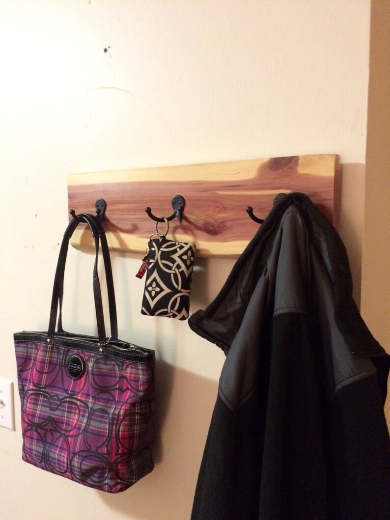 Live Edge Cedar Wooden Coat Rack Purse Organizer Rustic Etsy