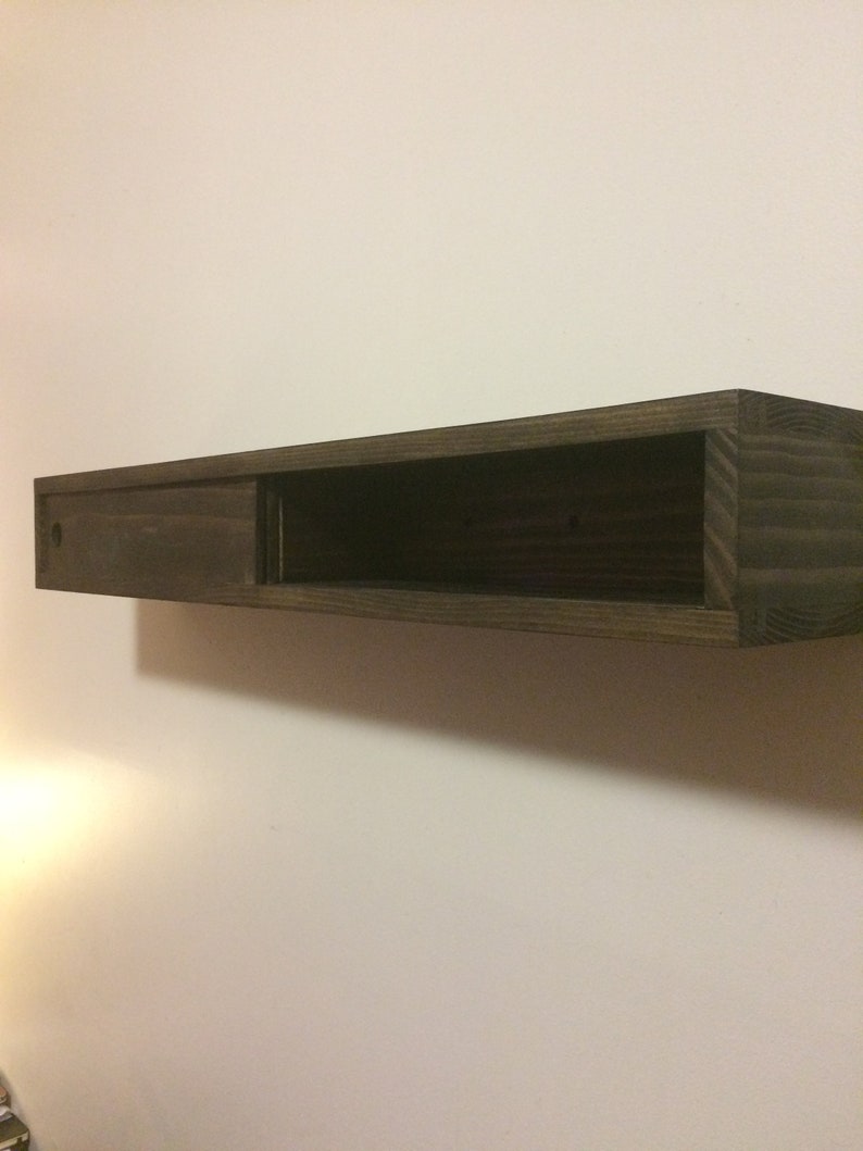 farmhouse decor shelf storage Floating Shelf with divider and sliding doors rustic home decor floating media console wood shelf