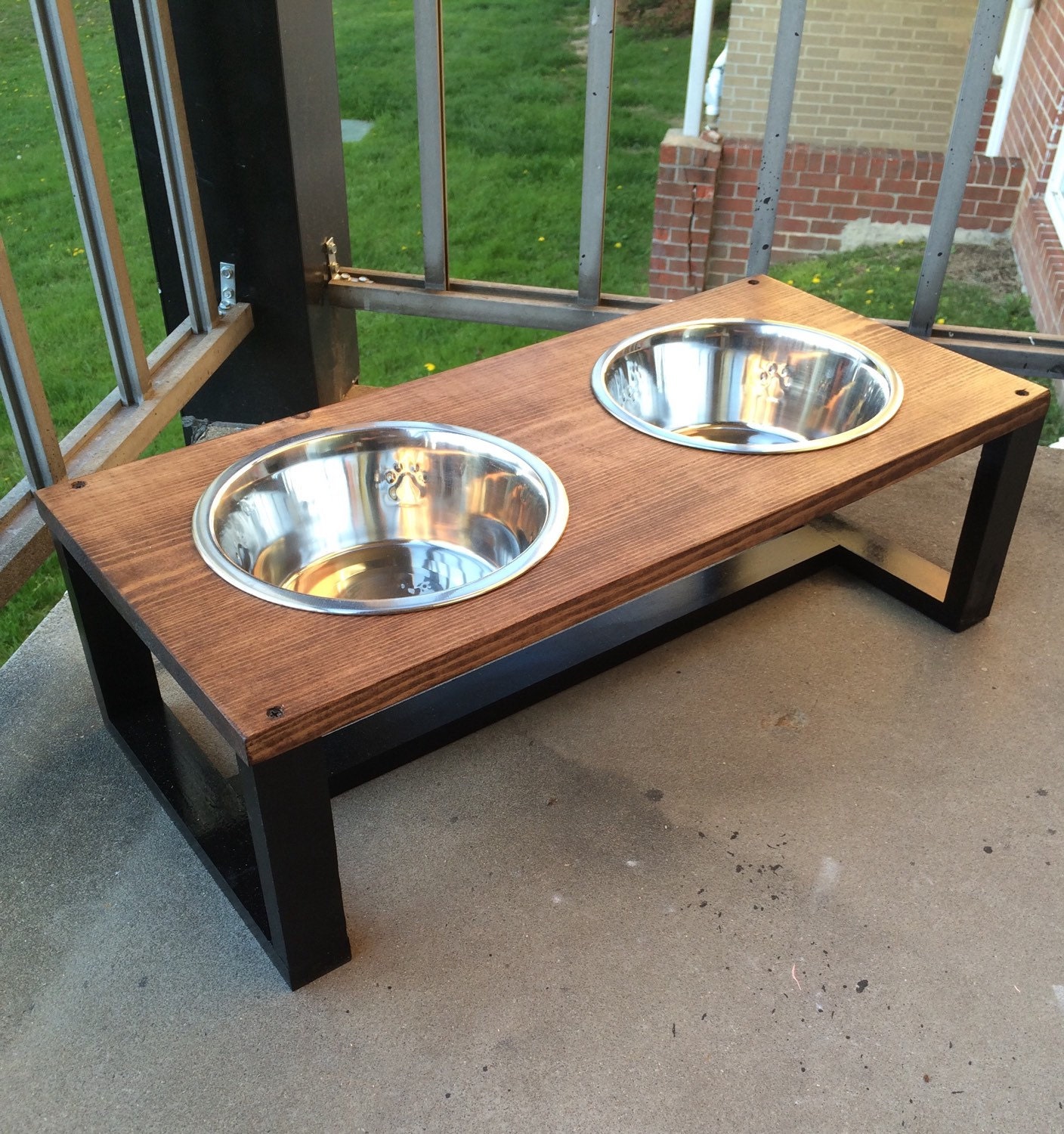 Wooden Pet Food Bowl Holder  Holds 4 Half Pint Pet Bowls