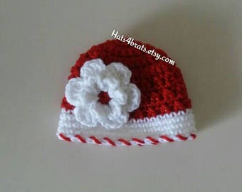 Girls Christmas Hat, Baby Girl Crochet Christmas Hat, Girls Holiday Hat, Crochet Christmas Hat, Infant Christmas Hat, Newborn Christmas, New