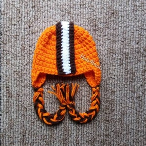 Cleveland Browns Hat, Brown's Crochet Hat, Brown's Baby Hat, Cleveland Brown's, Ear Flap Hat, Brown's Helmet Hat, Baby Christmas Gift Browns image 2