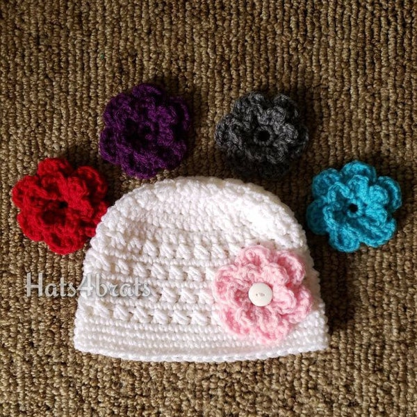 Baby Hat, Crochet Interchangeable Flower Hat, Baby Girl Hat, Crochet Hat, Newborn Photo Prop, Newborn Hat, Infant Hat, Newborn Crochet Hat,