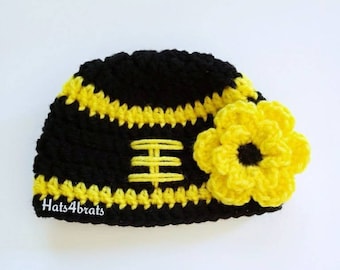 Pittsburgh Steelers Hat, Baby Girl Steelers Hat, Newborn Football Hat, Baby Pittsburgh Steelers, Crochet Steelers Baby Hat, Steelers Photo
