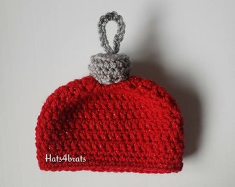 Christmas Hat, Christmas Bulb Hat, Baby Christmas Hat, Red Christmas Hat, Crochet Christmas Hat, Ornament Hat, Baby's First Christmas, New
