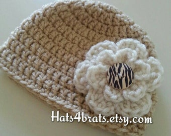 Baby Girls Crochet Hat, Girls Crochet Hat, Baby Crochet Flower Hat, Flower Crochet Hat, Newborn Photo Prop Hat, Infant Crochet Hat, Baby Hat