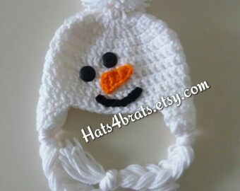 Baby Snowman Hat, Newborn Snowman Hat, Crochet Baby Snowman Hat, Crochet Snowman Earflap Hat, Winter Baby Hat, Newborn Snowman Photo Prop