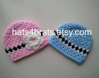 Baby Twin Hats, Twin Hat Set, Baby Twin Hats, Crochet Twin Hats, Newborn Twins, Boy and Girl Twin Hat Set, Crochet Twin Photo Props