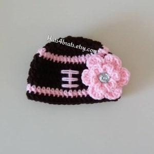 Baby Girl Football Hat, Girls Football Hat, Crochet Football Hat, Newborn Football Hat, Girls Newborn Football Hat, Baby Girl Hat, Crochet
