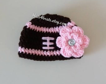 Baby Girl Football Hat, Girls Football Hat, Crochet Football Hat, Newborn Football Hat, Girls Newborn Football Hat, Baby Girl Hat, Crochet