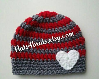 Baby Valentine's Day Hat, Crochet Valentine's Day Hat, Baby Valentine's Day Photo Prop, Newborn Valentine Hat, Infant Valentine Photo Prop
