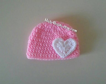 Valentines Day Hat, Valentine's Day, Valentine's Crochet Hat, Baby Girl Valentine's Day Hat, Newborn Heart Hat, Infant Valentine Photo Prop