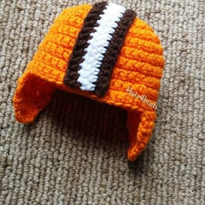 Cleveland Browns Hat, Brown's Crochet Hat, Brown's Baby Hat, Cleveland Brown's, Ear Flap Hat, Brown's Helmet Hat, Baby Christmas Gift Browns image 1