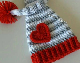 Baby Valentine's Day Elf Tail Hat, Crochet Elf Tail Hat, Valentine's Day, Baby Girl Elf Tail Hat, Newborn Elf Tail Hat, Heart Elf Tail Hat