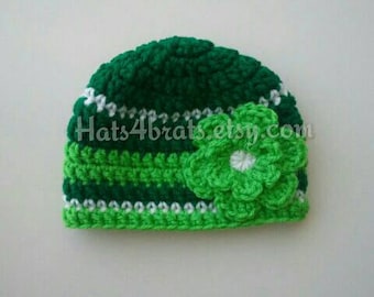 Baby Girl St. Patrick's Day Hat, Newborn St. Patricks Day Photo Prop, St. Patrick's Day, Crochet St. Patrick's Day Hat, Baby St. Patrick's