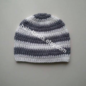 Baby Hat, Crochet Baby Boy, Toddler Hat, Boys Hat, NewbornHat, Infant Hat, Gray and White Stripe Crochet Beanie Hat