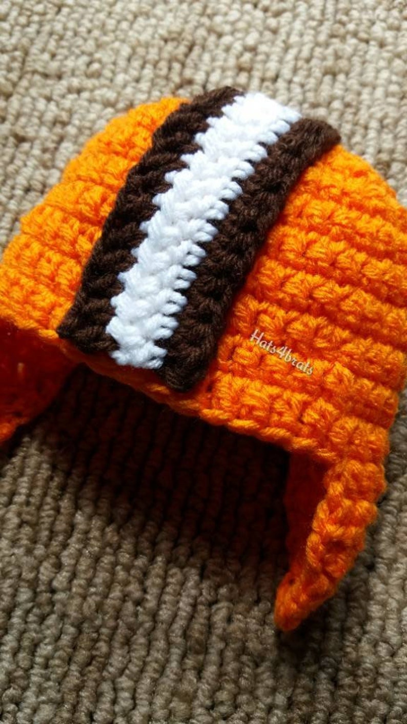 Cleveland Browns Hat, Brown's Crochet Hat, Brown's Baby Hat, Cleveland Brown's, Ear Flap Hat, Brown's Helmet Hat, Baby Christmas Gift Browns image 4