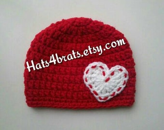 Crochet Valentine's Day Hat, Baby Valentine's Day Crochet Hat, Newborn Valentine's Day Photo Prop, Valentine's Beanie, Christmas Gift, Heart
