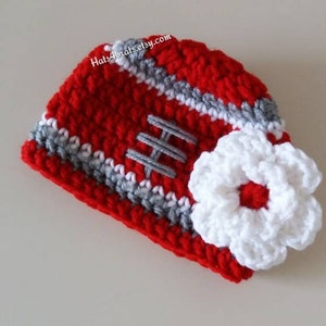 Ohio State Baby Girl&#39;s Hat, Ohio State Crochet Hat, Football Hat, Crochet OSU Hat, Ohio State Christmas Gift, Baby Girl Christmas Gift, OSU