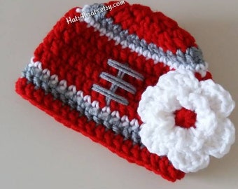 Ohio State Baby Girl's Hat, Ohio State Crochet Hat, Football Hat, Crochet OSU Hat, Ohio State Christmas Gift, Baby Girl Christmas Gift, OSU