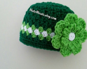 Girls St. Patrick's Day Hat, Newborn St. Patricks Day Photo Prop, St. Patrick's Day, Crochet St. Patrick's Day Hat, Baby St. Patrick's Baby