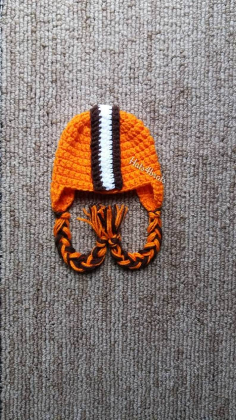 Cleveland Browns Hat, Brown's Crochet Hat, Brown's Baby Hat, Cleveland Brown's, Ear Flap Hat, Brown's Helmet Hat, Baby Christmas Gift Browns image 2