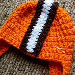 Cleveland Browns Hat, Brown's Crochet Hat, Brown's Baby Hat, Cleveland Brown's, Ear Flap Hat, Brown's Helmet Hat, Baby Christmas Gift Browns image 7