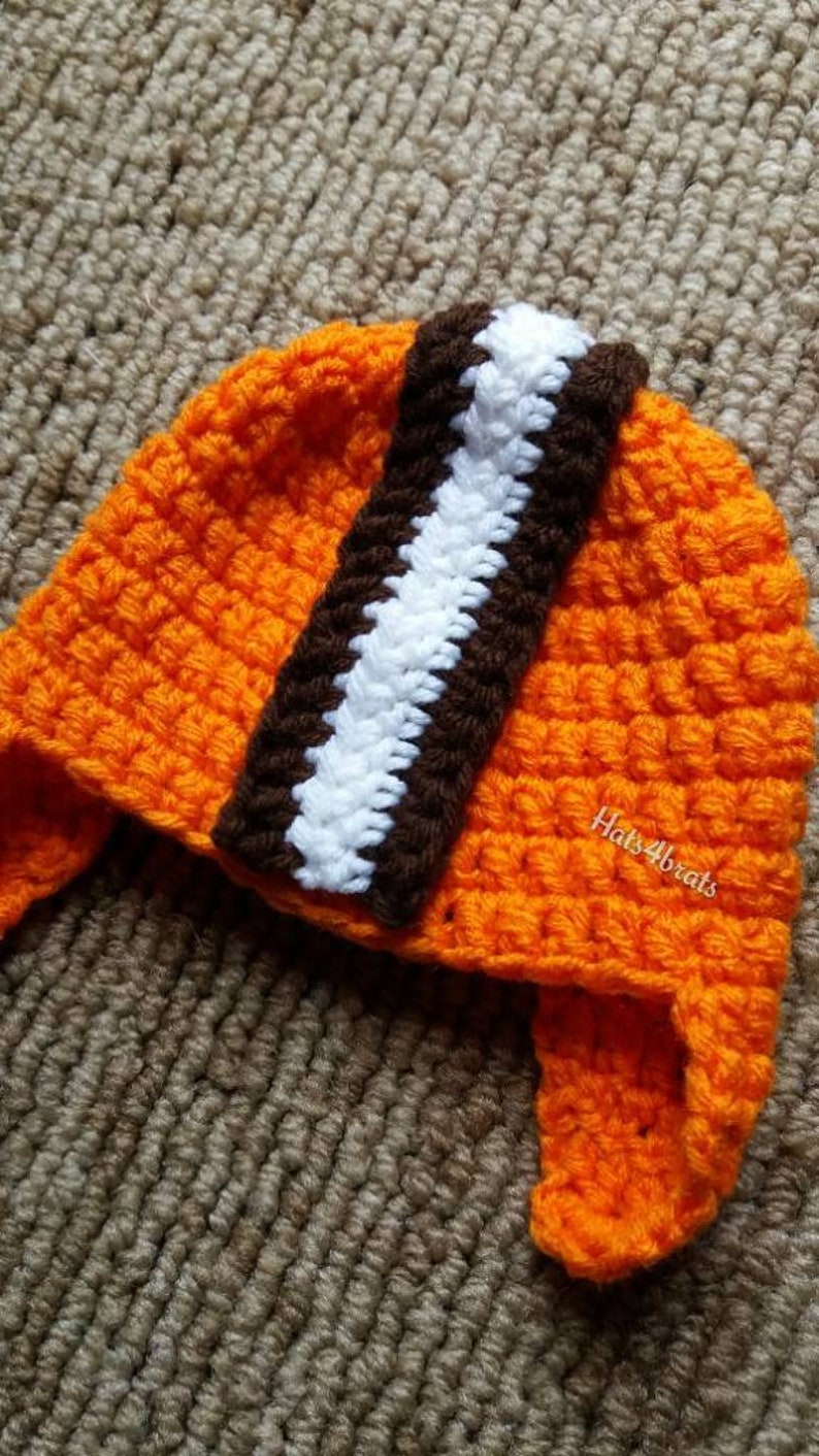 Cleveland Browns Hat, Brown's Crochet Hat, Brown's Baby Hat, Cleveland Brown's, Ear Flap Hat, Brown's Helmet Hat, Baby Christmas Gift Browns image 7