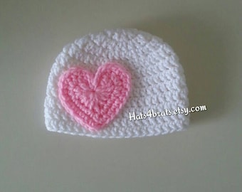 Crochet Valentines Hat, Valentine's Day, Crochet Hat, Baby Girl Valentine's Hat, Newborn Photo Prop, Baby Crochet Hat, Infant Valentine's