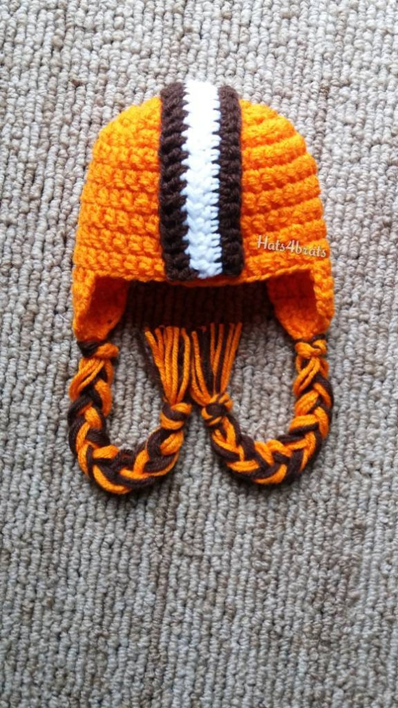 Cleveland Browns Hat, Brown's Crochet Hat, Brown's Baby Hat, Cleveland Brown's, Ear Flap Hat, Brown's Helmet Hat, Baby Christmas Gift Browns image 8