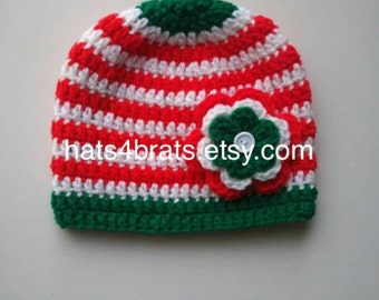 Christmas Baby Hat, Crochet Baby Hat, Baby Girl Christmas Hat, Newborn Hat, Infant Christmas Photo Prop, Christmas Colored Hat