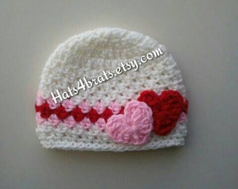 Valentine's Day Crochet Hat, Baby Valentine's Day Hat, Newborn Valentine's Day Hat, Infant Valentine Hat, Newborn Valentine's Day Photo Prop