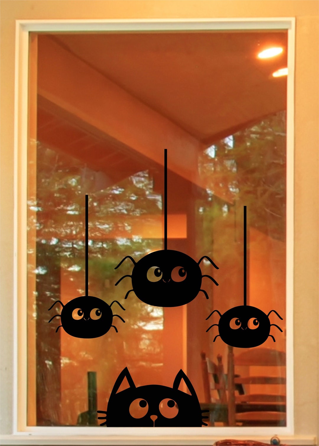 Halloween Spooky Cat & Spiders Window Kit Door Sticker Decals Trick or ...