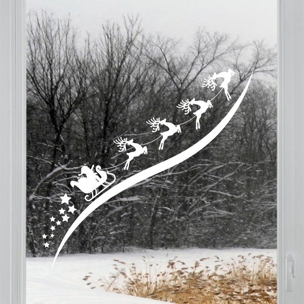 Santa Sleigh Reindeer Window Stickers decorations Xmas. Shop,