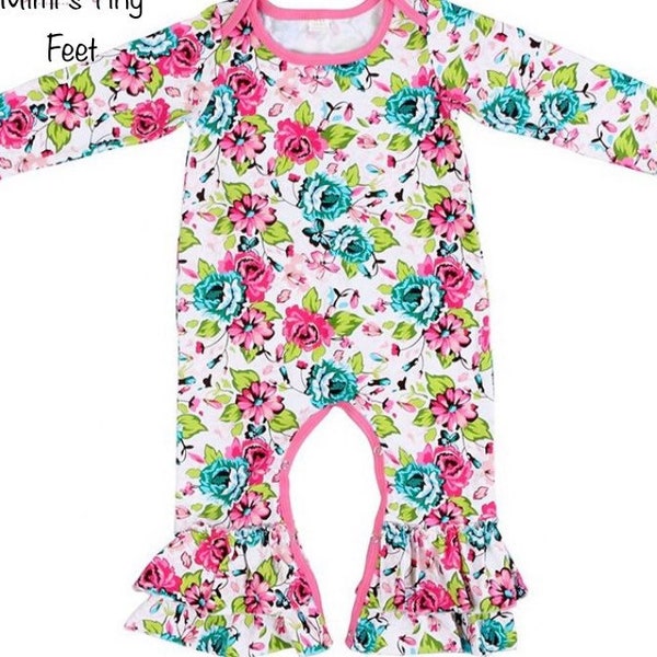 baby girl clothes, Newborn coming home romper, Baby girl going home outfit, Floral ruffle romper