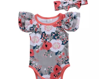 Floral Baby Girl Romper Set: Cotton Newborn Outfit with Headband